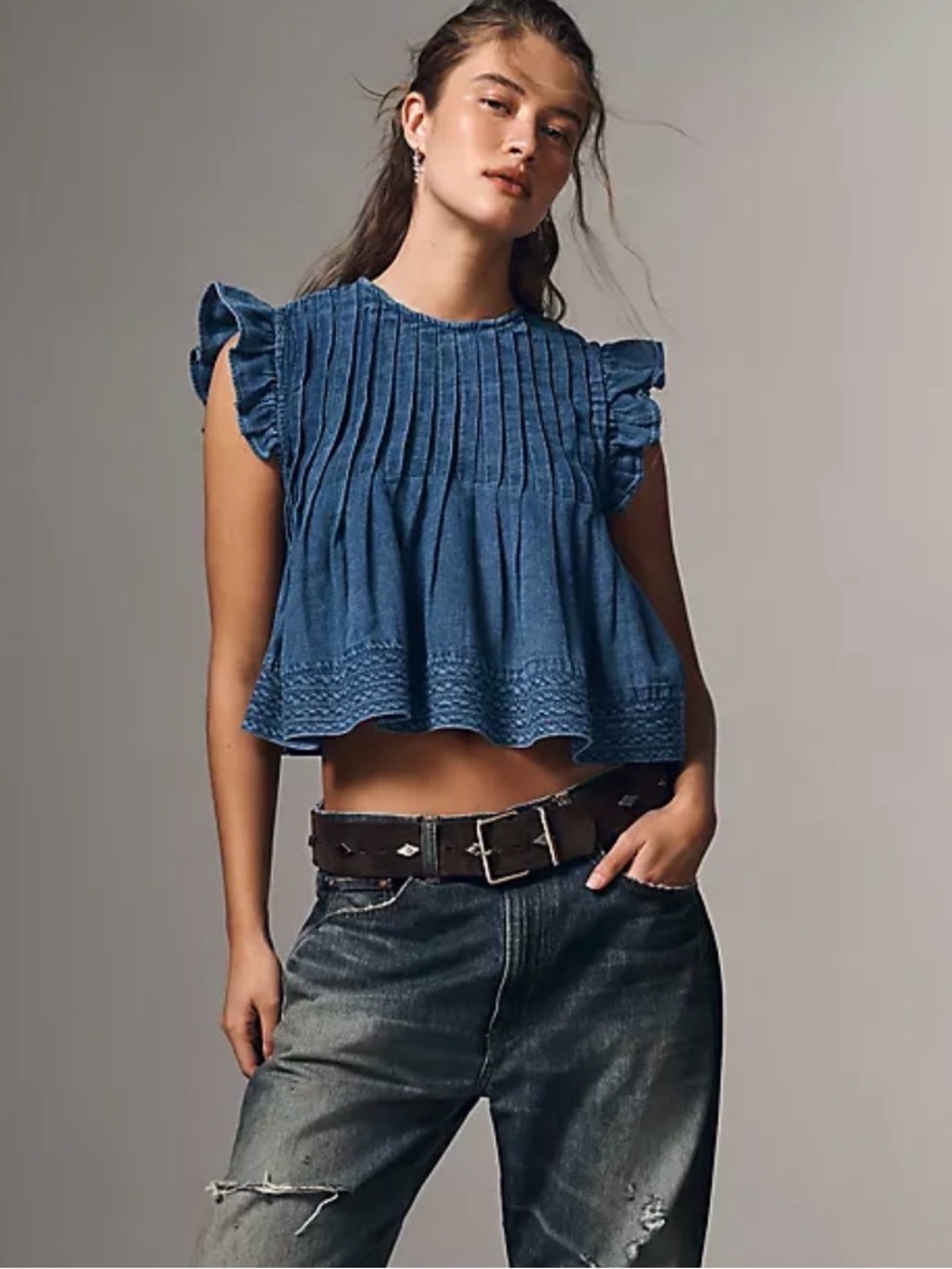 Anthropologie Pilcro Jade 100% Cotton Pintucked
Blouse